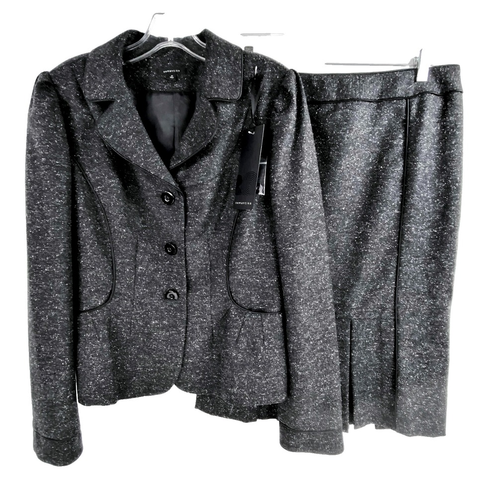 NEW Semantiks Wool & Silk Jacket & Skirt Women's 10 Gray Lined Hi Quality Office